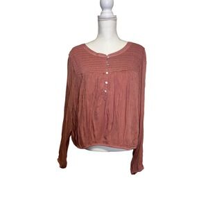 Lucky Brand Women's‎ Dusty Rose Round Neck Long Sleeve Blouse Size XXL